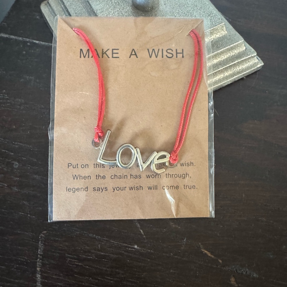Make A Wish 'Love' Charm on Red Cord Bracelet